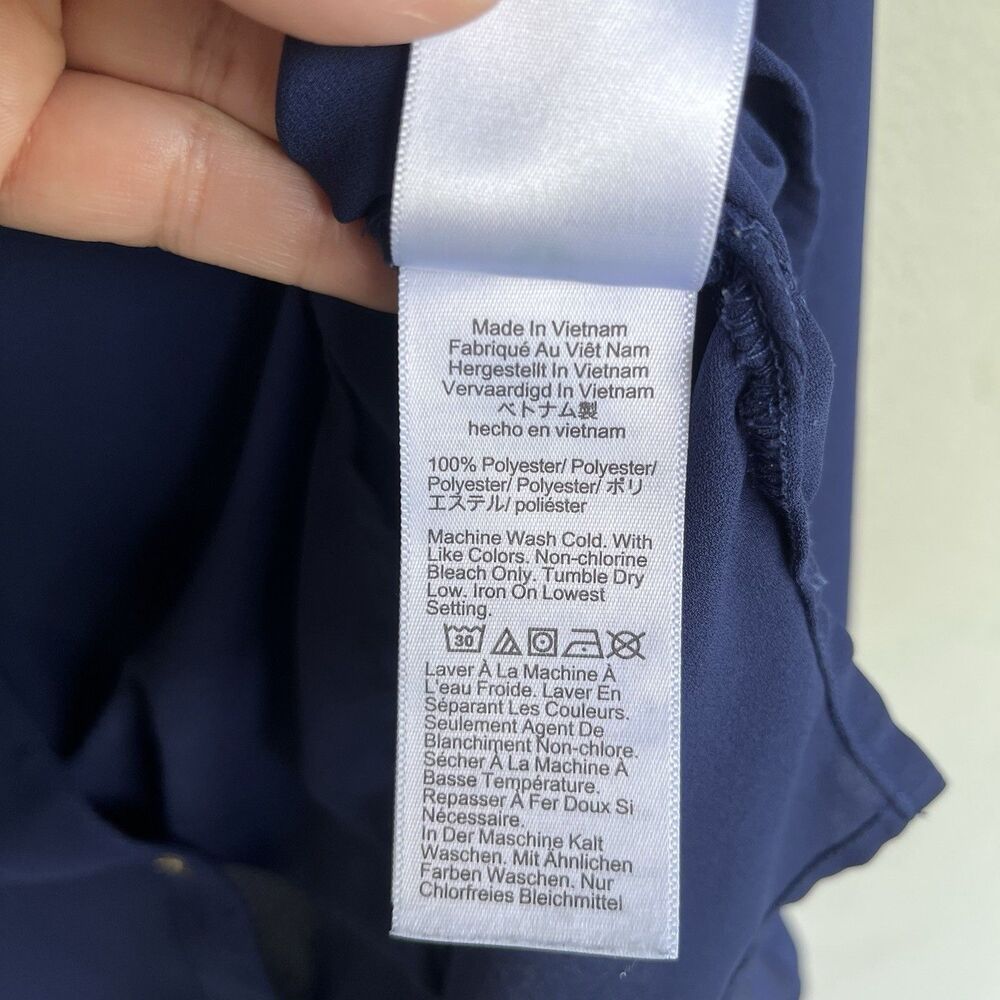J Crew Navy Sheer Ruffle Blouse Women 12 Gold Button Long Sleeve Preppy Romantic - Picture 7 of 14